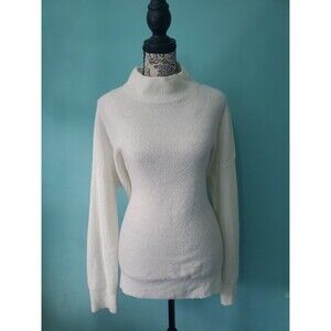 Joie Mock Neck Sweater Medium White Lightweight Boucle Wool Blend Soft Knit